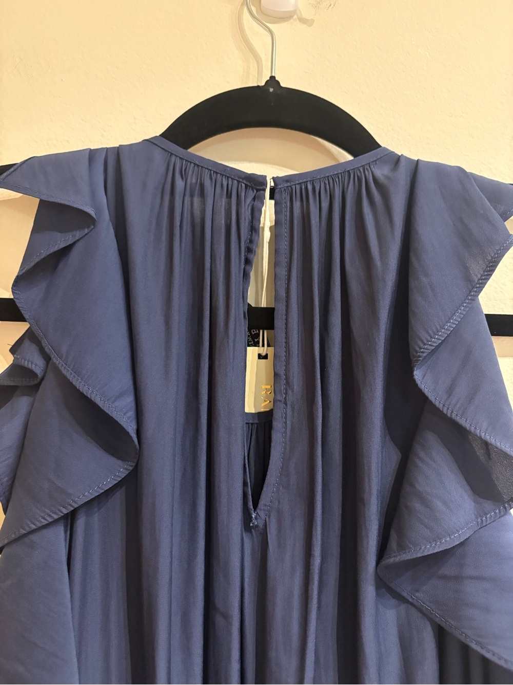 Ramy Brook NWT Rembi Ruffle Detail Smocked Waist Navy Blue Mini Dress Sz Medium - Picture 9 of 9
